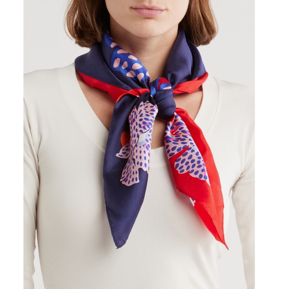 Kate Spade Dotty Floral 100% Silk Square Scarf